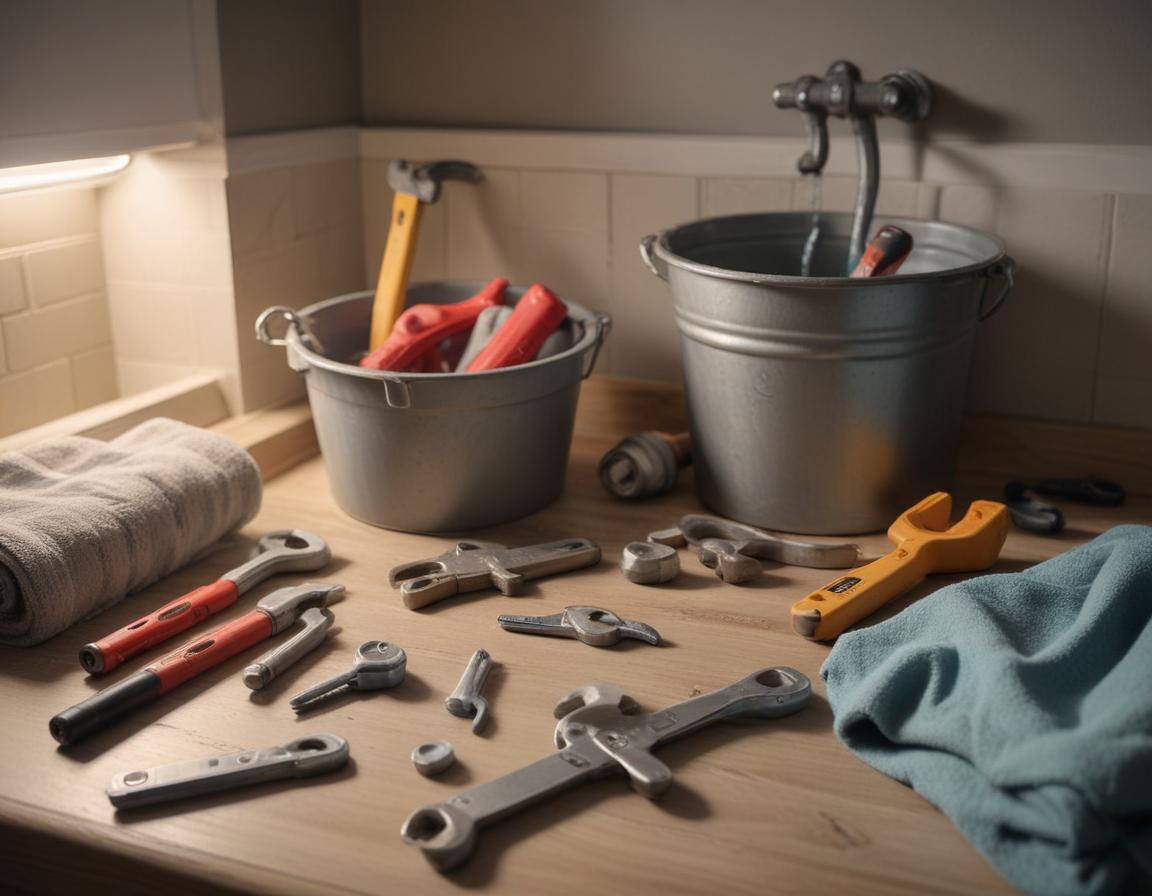 A person turning off water supply valves under the sink