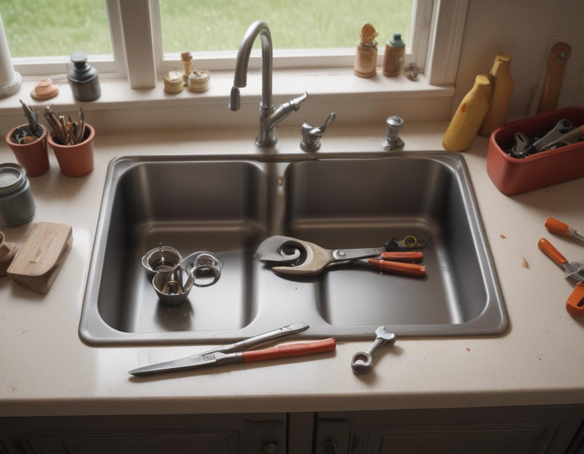 Illustration of a person turning off water supply under a sink