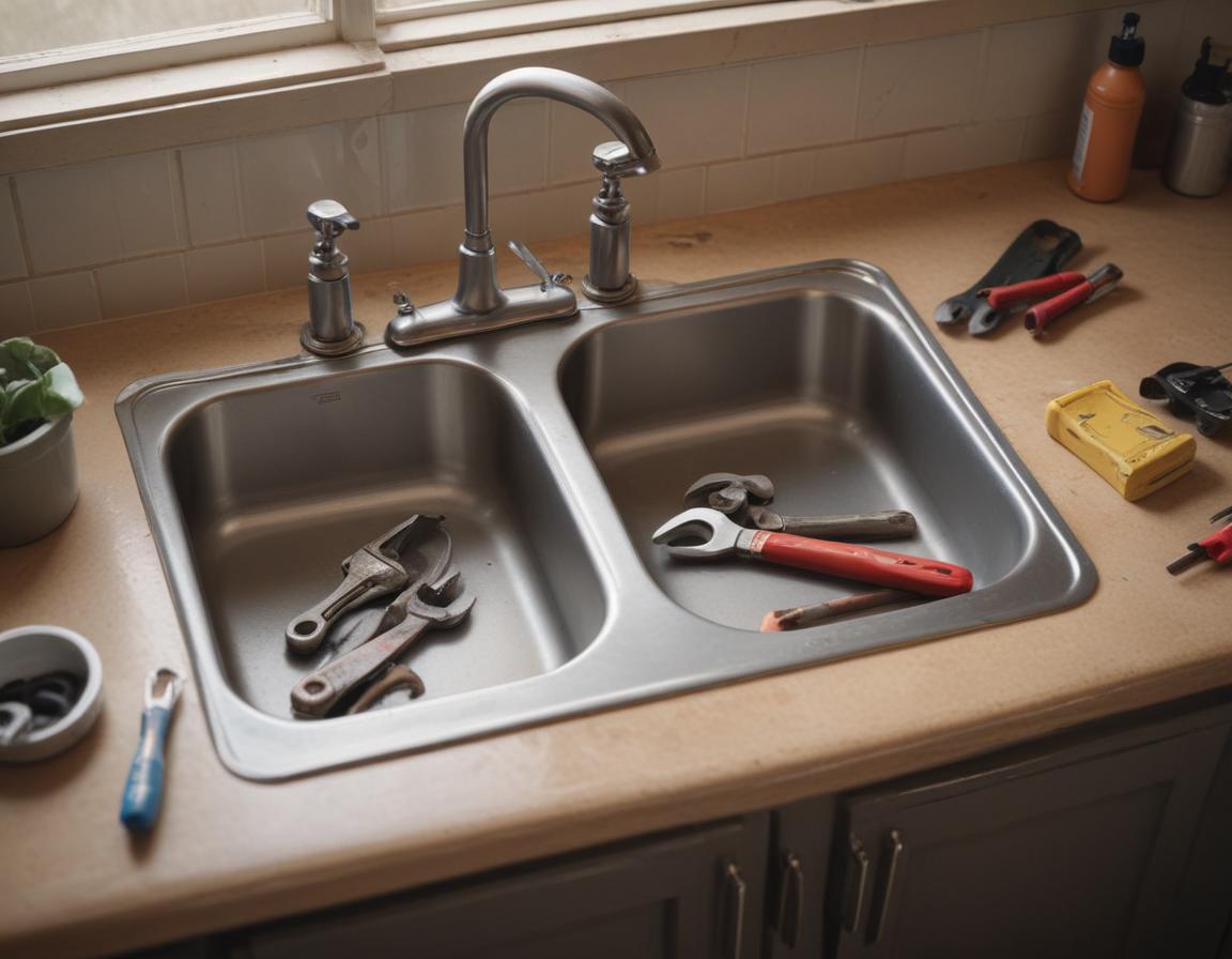 Step-by-step faucet disassembly with labeled parts such as handle and cap