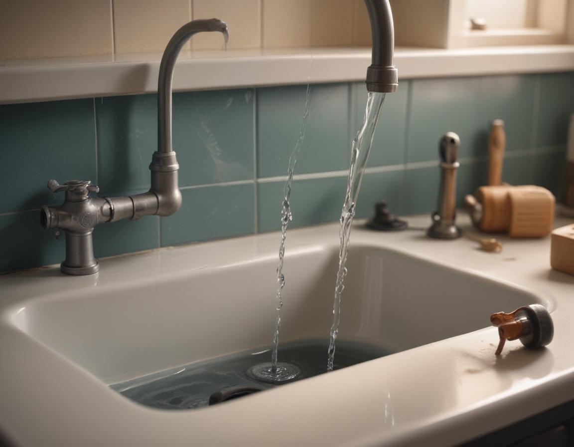 Homeowner tightening a pipe fitting under the sink with an adjustable wrench
