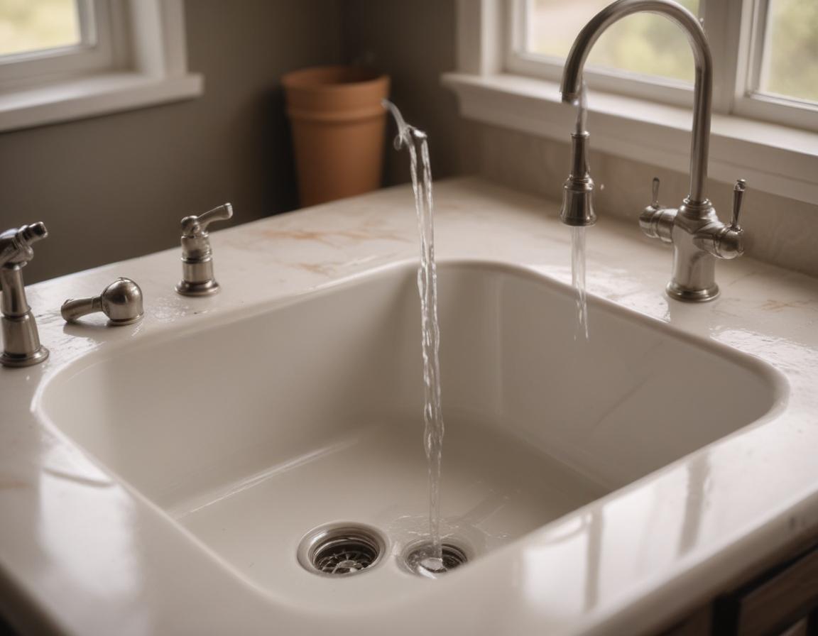 A fixed faucet with water running smoothly