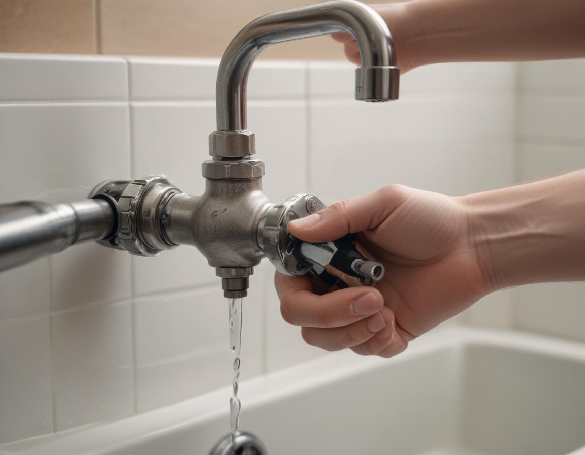 Reassembling faucet parts with a wrench.